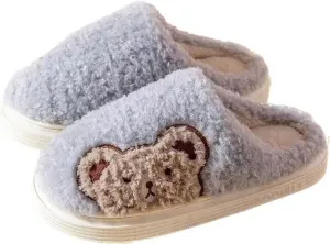 Slippers for Women Indoor Fluffy Cute Bunny Bears Faux Fur Lined Slide Shoes Comfy Memory Foam Fuzzy Slippers