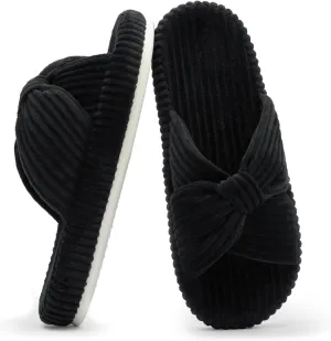 Slippers for Women Memory Foam House Bedroom Corduroy Bow Crossbands Slide Slipper Shoes Comfy Trendy Gift Slippers