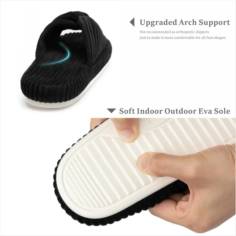 Slippers for Women Memory Foam House Bedroom Corduroy Bow Crossbands Slide Slipper Shoes Comfy Trendy Gift Slippers