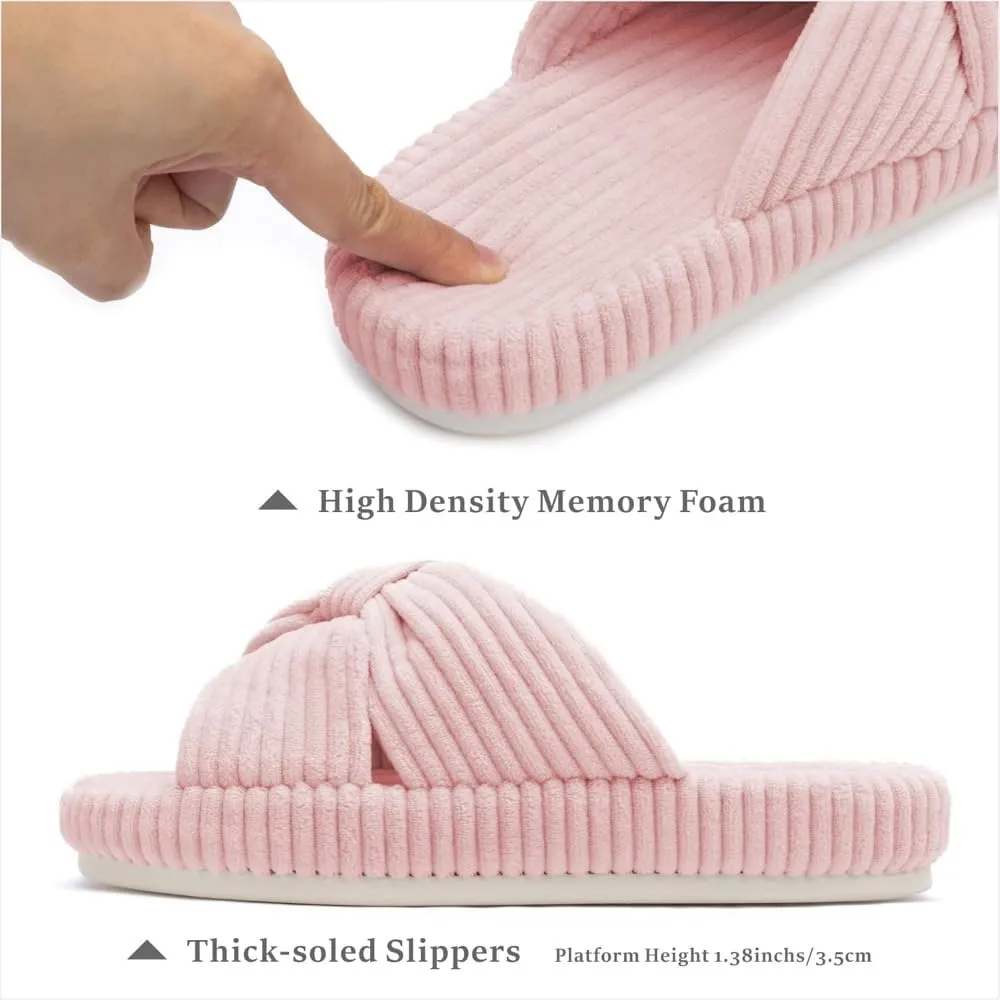 Slippers for Women Memory Foam House Bedroom Corduroy Bow Crossbands Slide Slipper Shoes Comfy Trendy Gift Slippers