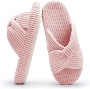 Slippers for Women Memory Foam House Bedroom Corduroy Bow Crossbands Slide Slipper Shoes Comfy Trendy Gift Slippers