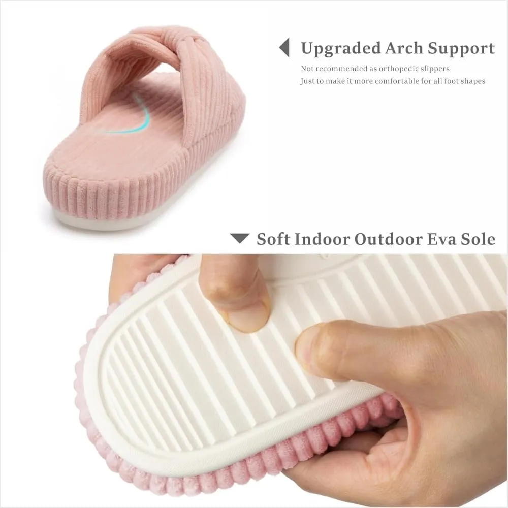 Slippers for Women Memory Foam House Bedroom Corduroy Bow Crossbands Slide Slipper Shoes Comfy Trendy Gift Slippers