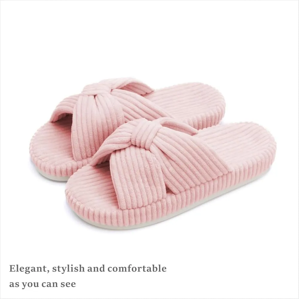 Slippers for Women Memory Foam House Bedroom Corduroy Bow Crossbands Slide Slipper Shoes Comfy Trendy Gift Slippers