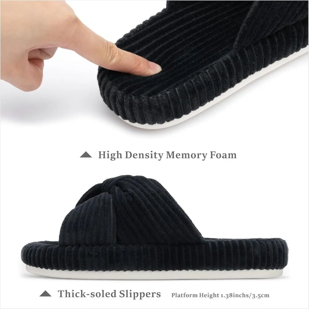 Slippers for Women Memory Foam House Bedroom Corduroy Bow Crossbands Slide Slipper Shoes Comfy Trendy Gift Slippers