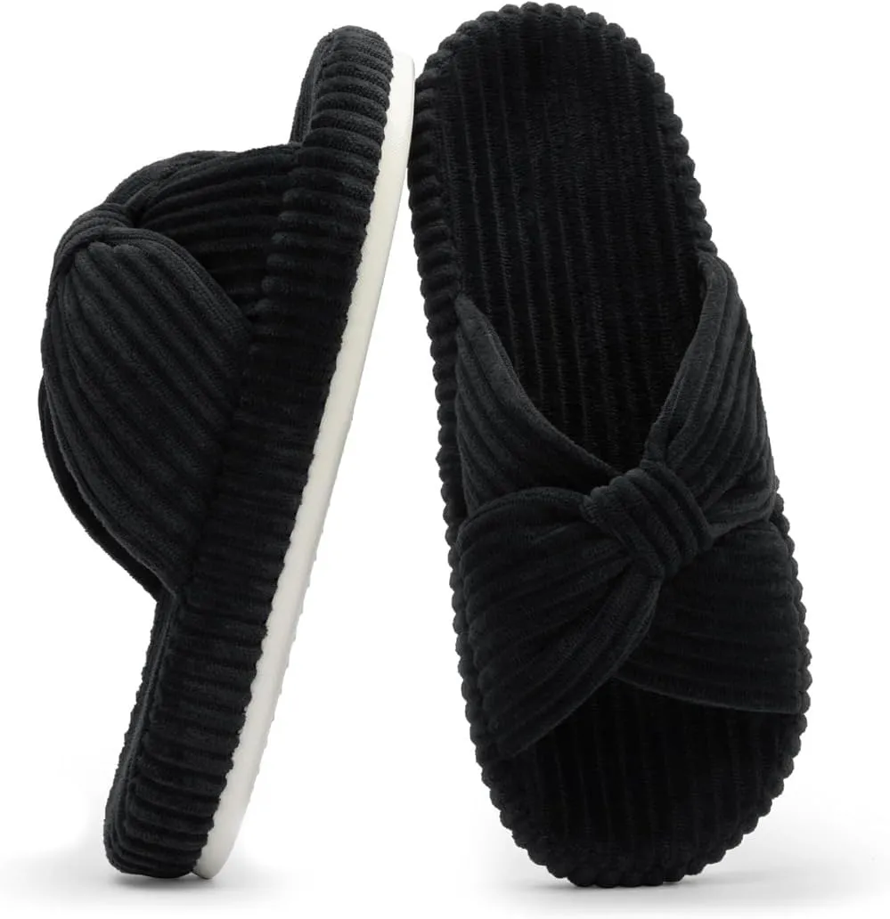 Slippers for Women Memory Foam House Bedroom Corduroy Bow Crossbands Slide Slipper Shoes Comfy Trendy Gift Slippers