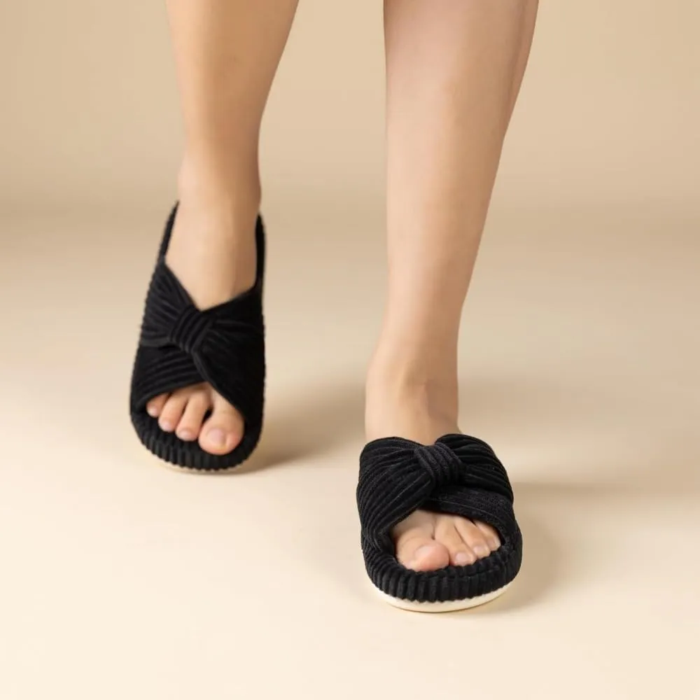Slippers for Women Memory Foam House Bedroom Corduroy Bow Crossbands Slide Slipper Shoes Comfy Trendy Gift Slippers