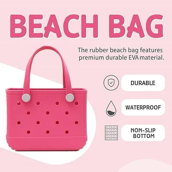 Small Beach Tote Bag, Portable Mini Rubber Tote Bag for Women, 11" x 8.5" x 4.5" Waterproof Cute Beach Bag for Sports