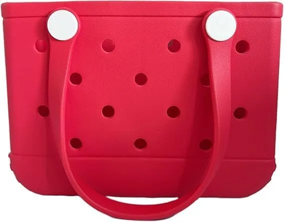Small Beach Tote Bag, Portable Mini Rubber Tote Bag for Women, 11" x 8.5" x 4.5" Waterproof Cute Beach Bag for Sports