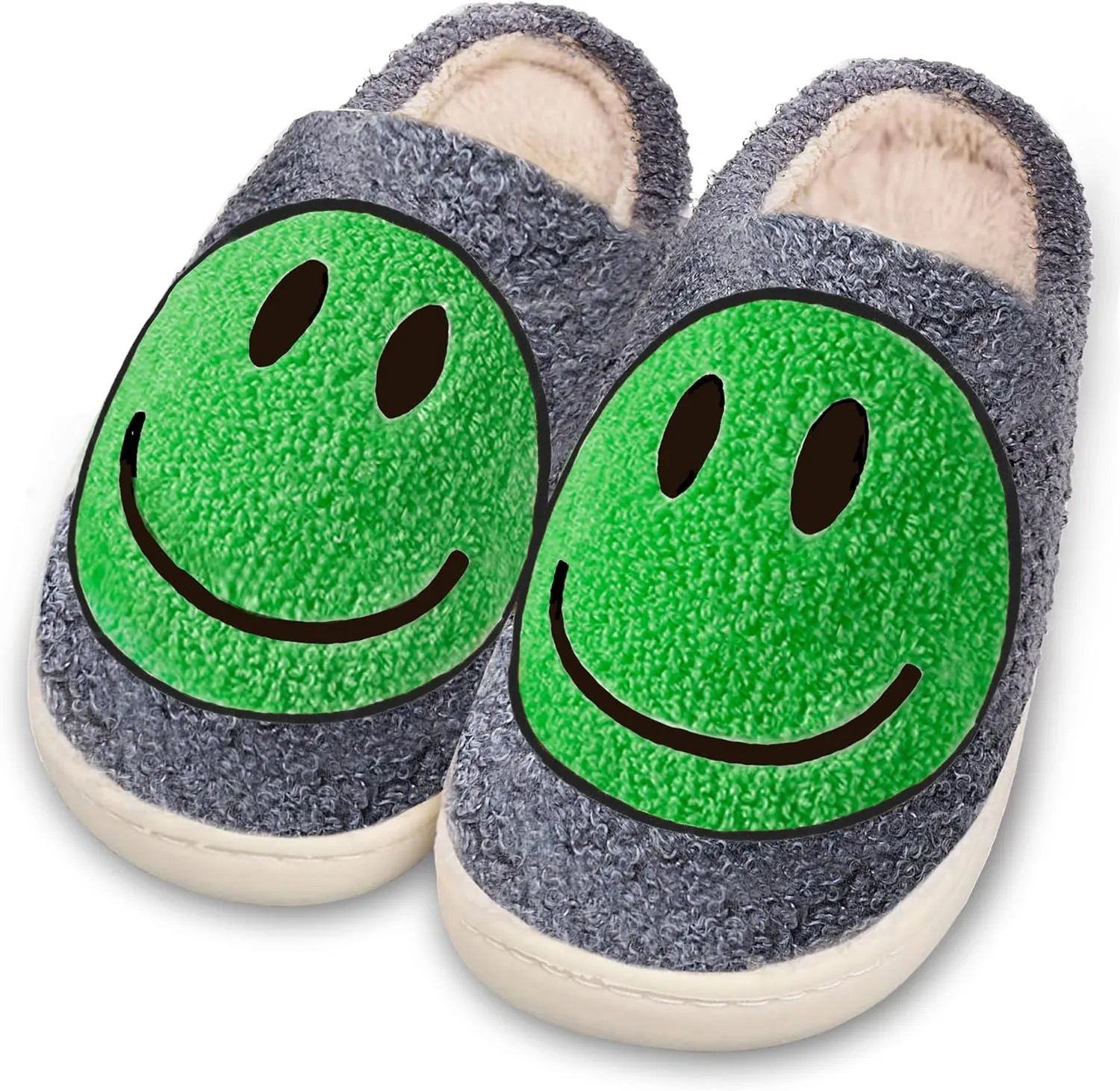 Smile Face Slippers for Women and Men, Retro Comfy Warm Soft Fuzzy Plush Slip-On House Shoes Funny Cute Happy Smile Home Winter Warmies Pillow Cloud Memory Foam Fluffy Slipper for Indoor & Outdoor