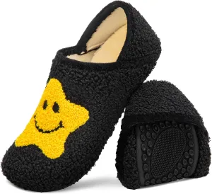 Smiley Face House Slippers for Women Men Indoor Barefoot Slippers Socks Furry Slip on House Shoes Cozy Comfy Slippers for Home Bedroom Travel Yoga