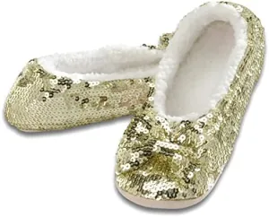 Snoozies Ballerina Bling Metallic Shine Women Slippers | Sequin Socks with Grippers