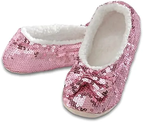 Snoozies Ballerina Bling Metallic Shine Women Slippers | Sequin Socks with Grippers