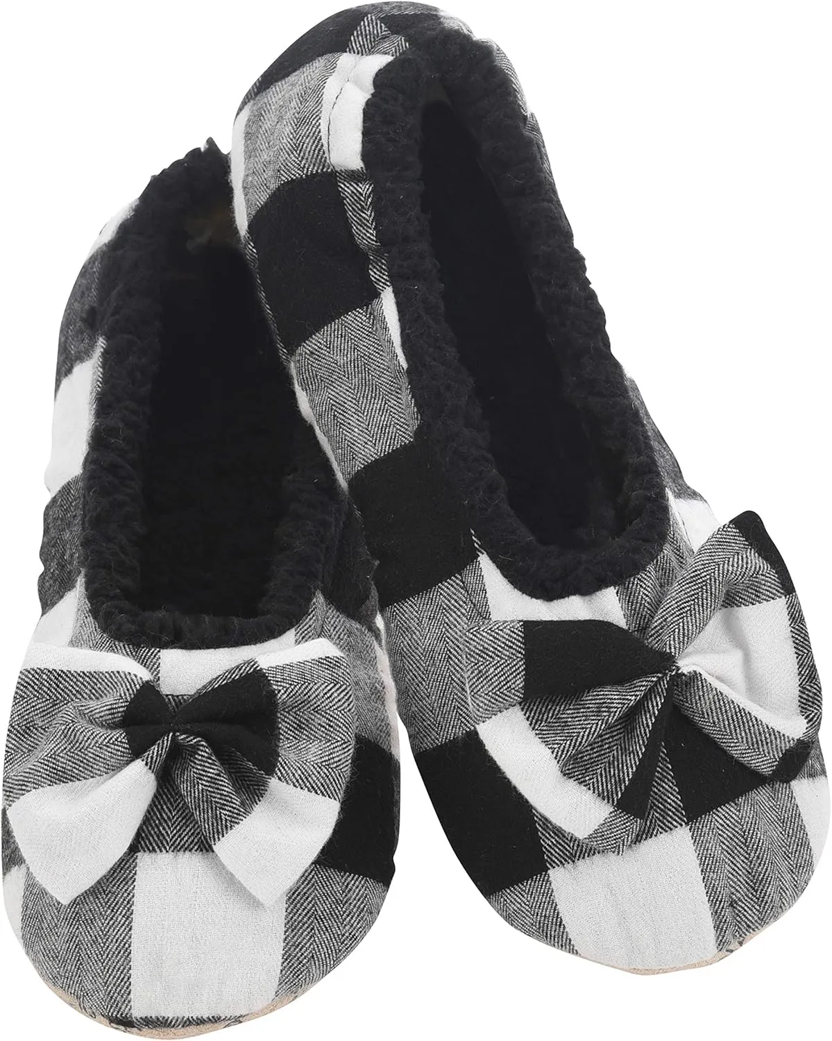 Snoozies Buffalo Plaid Ballet Slippers for Women Indoor, Ballerina Slipper Socks Non-Skid, Ballet House Slippers for Women