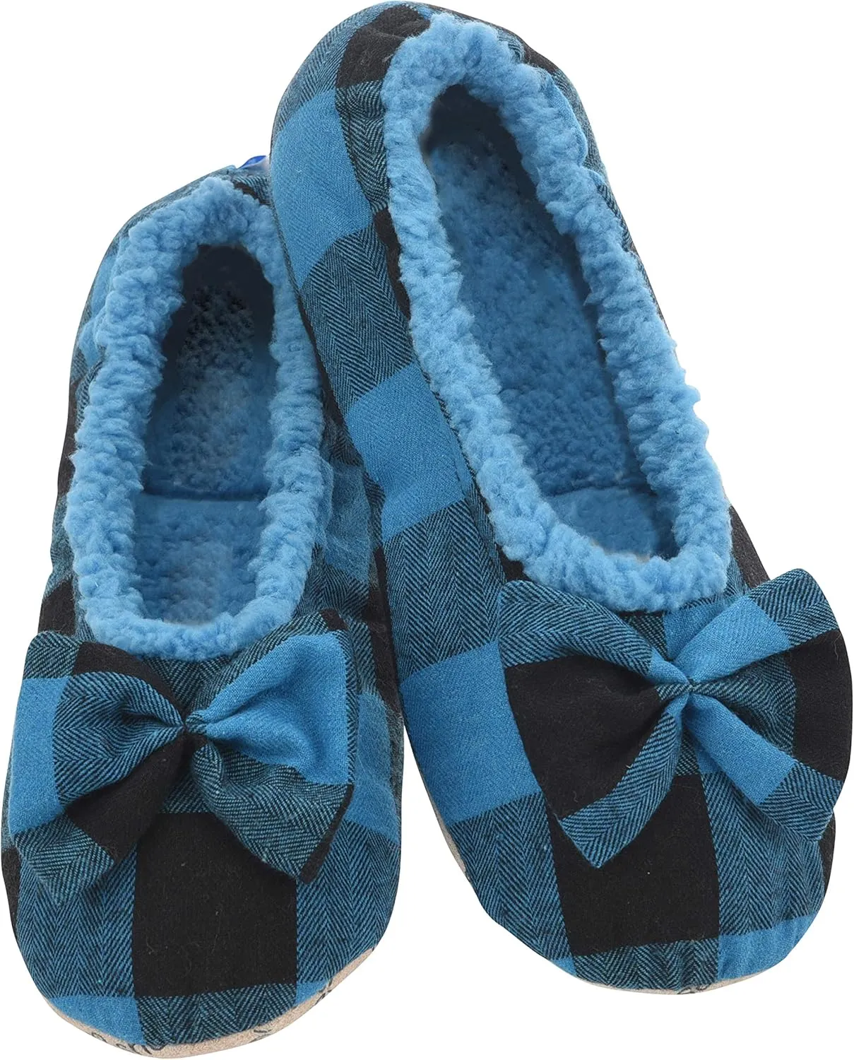 Snoozies Buffalo Plaid Ballet Slippers for Women Indoor, Ballerina Slipper Socks Non-Skid, Ballet House Slippers for Women