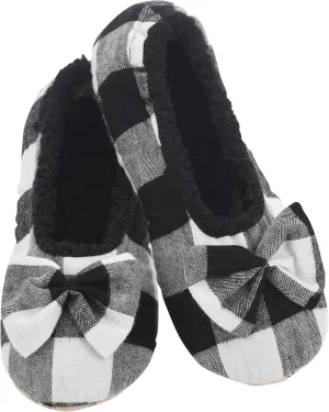 Snoozies Buffalo Plaid Ballet Slippers for Women Indoor, Ballerina Slipper Socks Non-Skid, Ballet House Slippers for Women