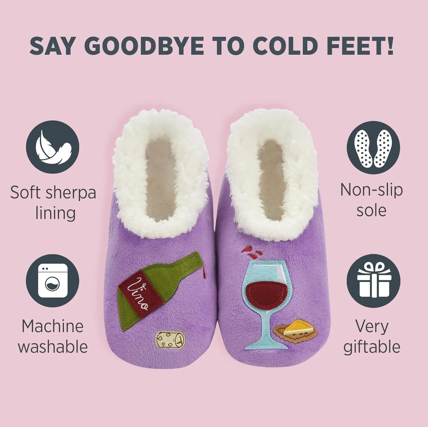 Snoozies Pairables Sherpa-lined Slipper Socks - Fuzzy and Cute Slippers for Women with Non-Slip Sole - Ladies Warm Slippers