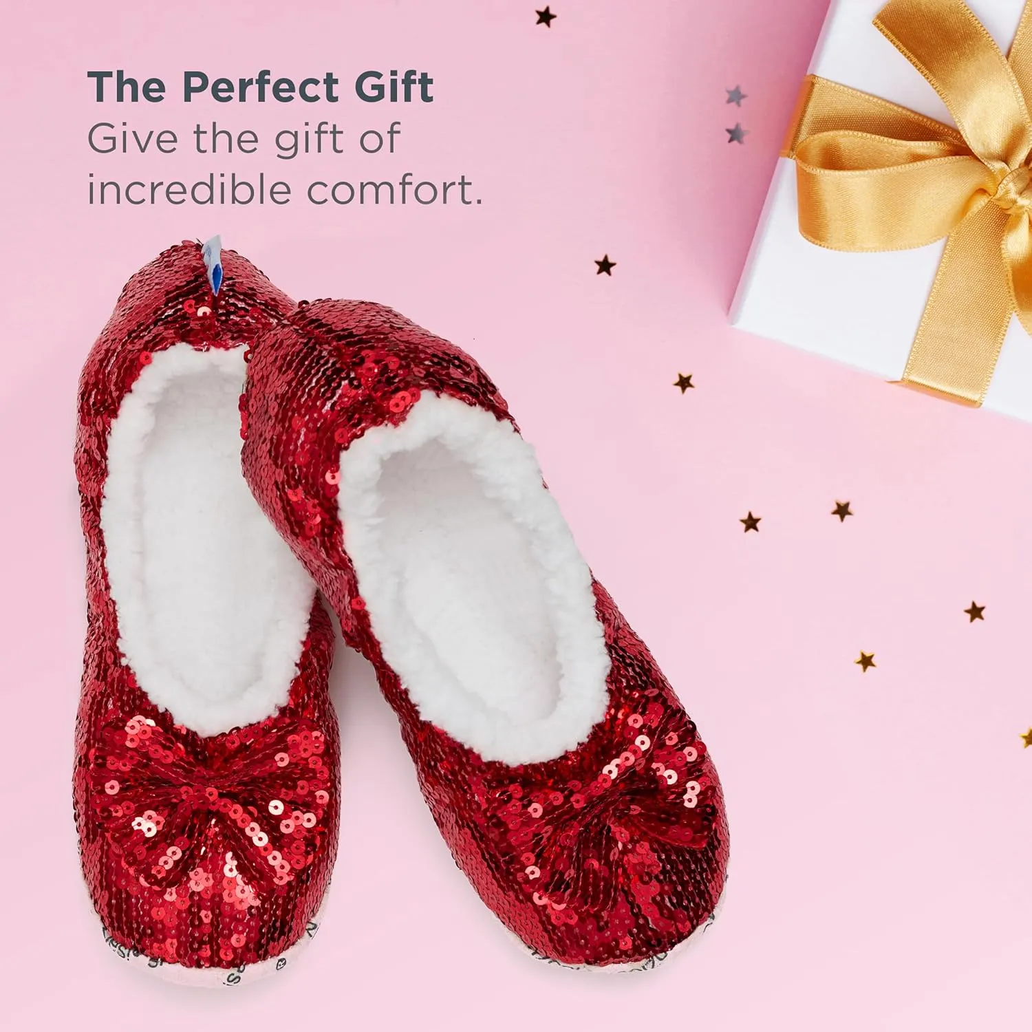 Snoozies Sequin Slippers for Women Indoor with Sherpa Lining, Womens Slipper Socks with Grips