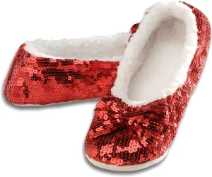 Snoozies Sequin Slippers for Women Indoor with Sherpa Lining, Womens Slipper Socks with Grips