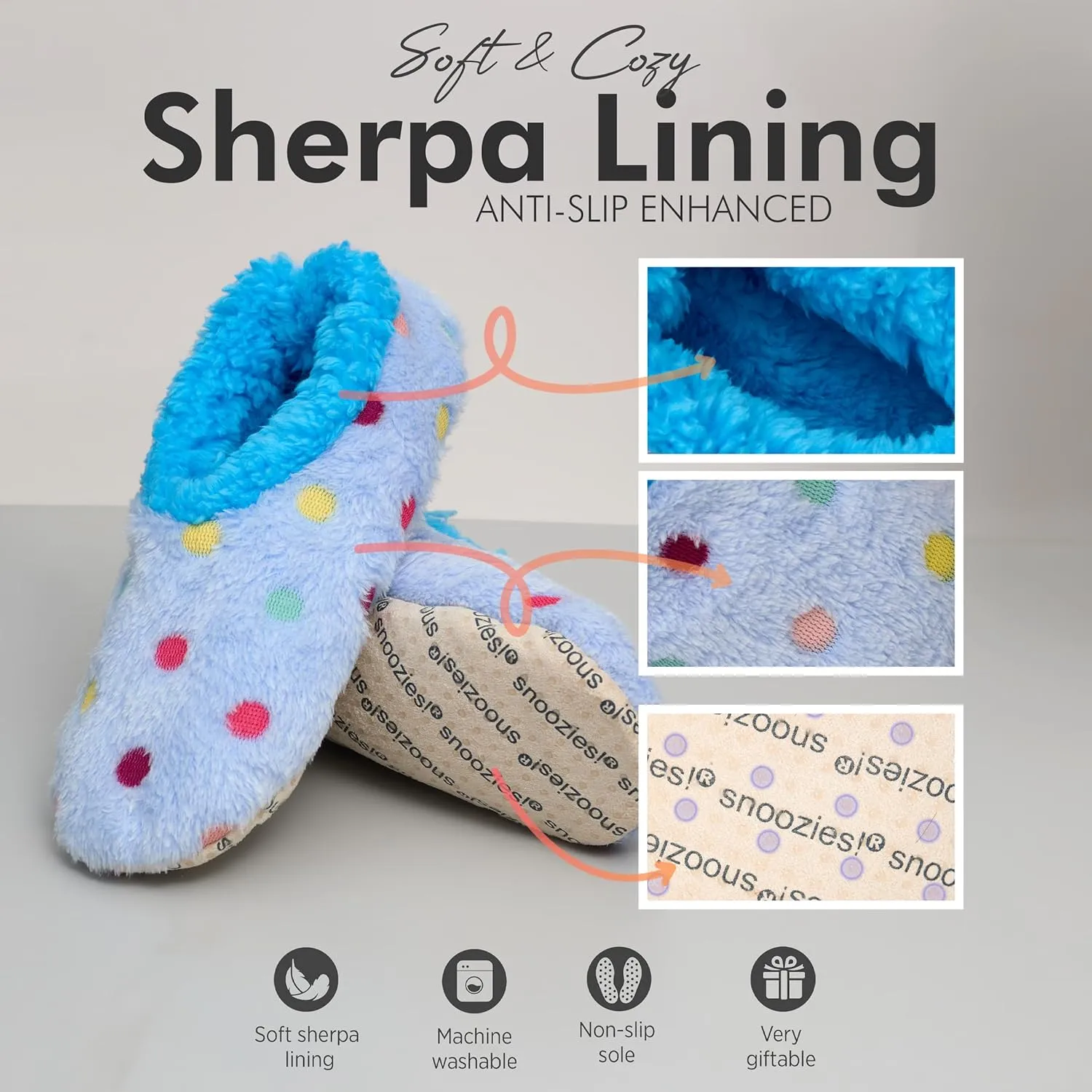 Snoozies Slippers for Women | Lotsa Dots Colorful Cozy Sherpa Slipper Socks | Womens House Slippers | Cozy Slippers for Women | Colorful Womens Fuzzy Slippers