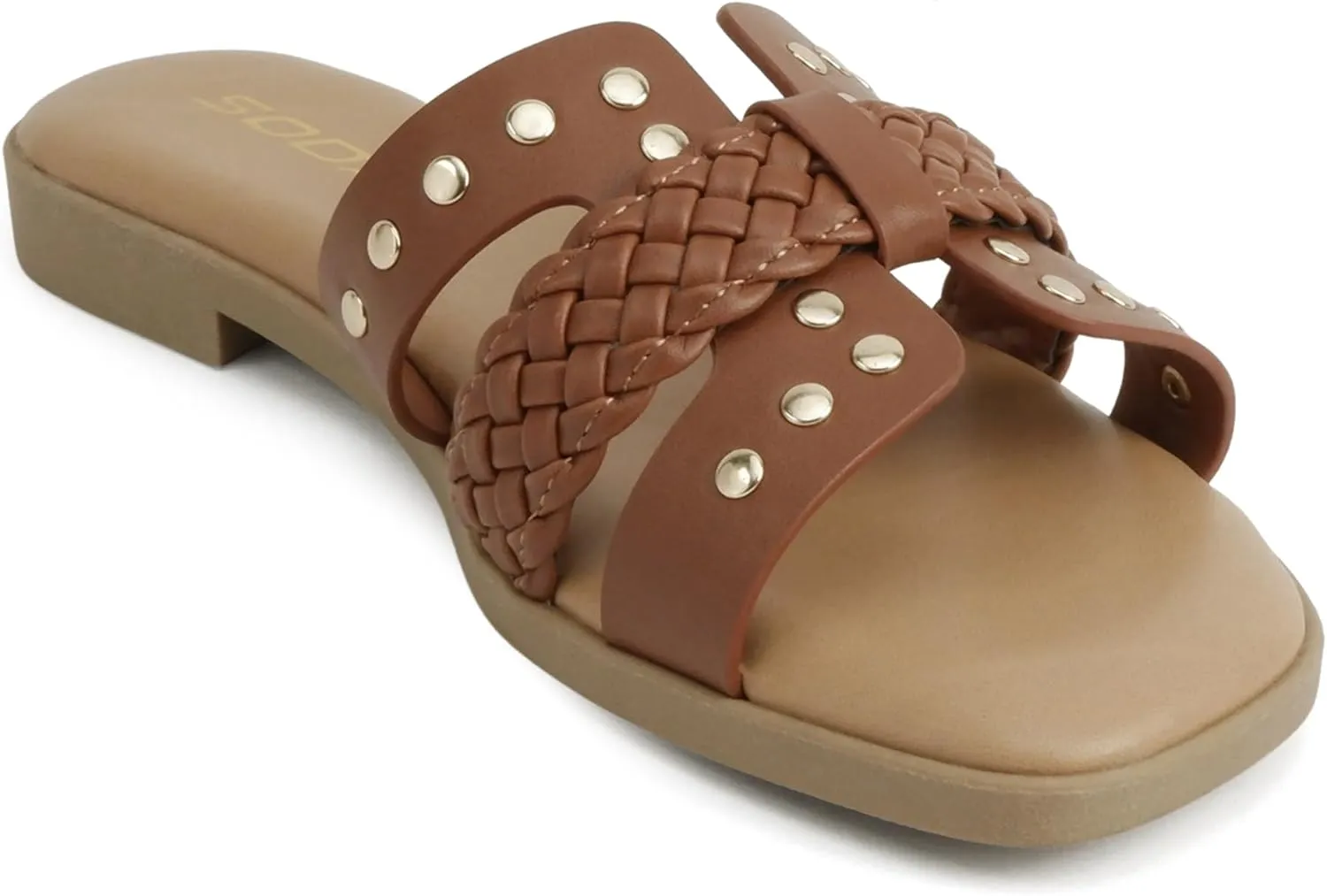 Soda “Flash” ~ Women Square Toe Ornamented H-Band Slip-On Sandals