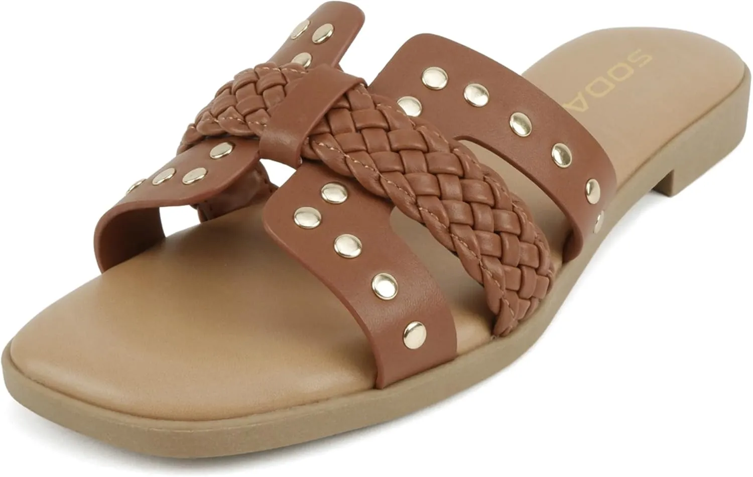 Soda “Flash” ~ Women Square Toe Ornamented H-Band Slip-On Sandals
