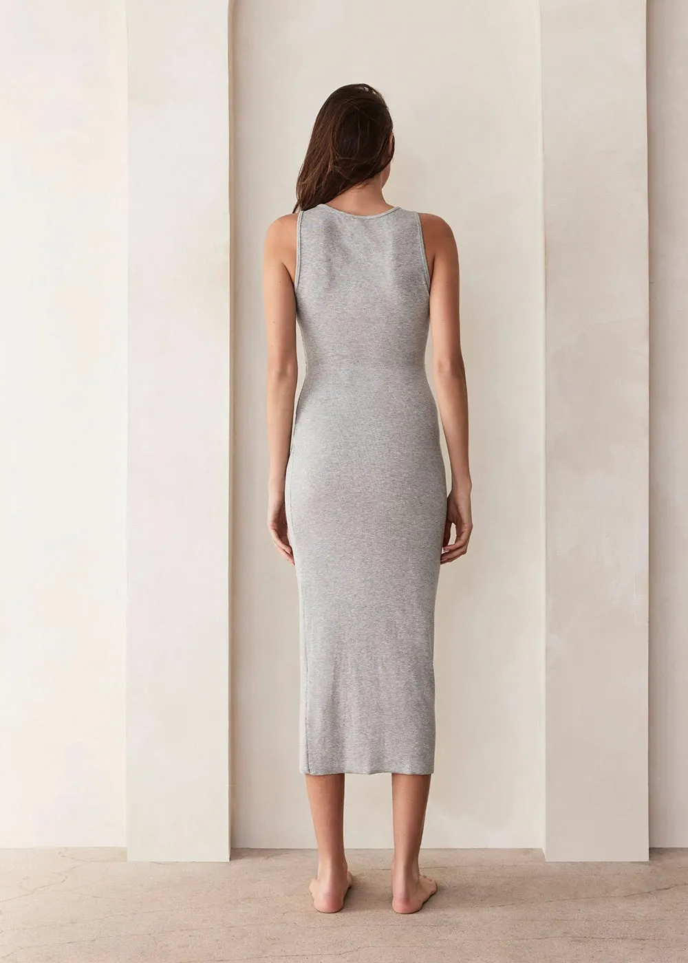 Soft Rib Boat Neck Midi Dress