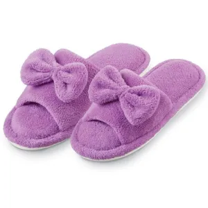 Soft Terry Bow Cushioned Slip-On Slippers