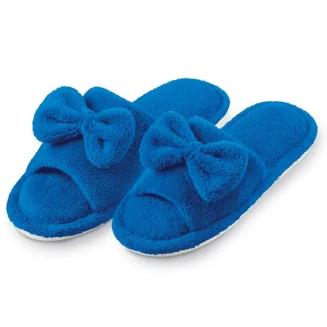 Soft Terry Bow Cushioned Slip-On Slippers