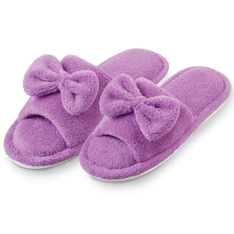 Soft Terry Bow Cushioned Slip-On Slippers