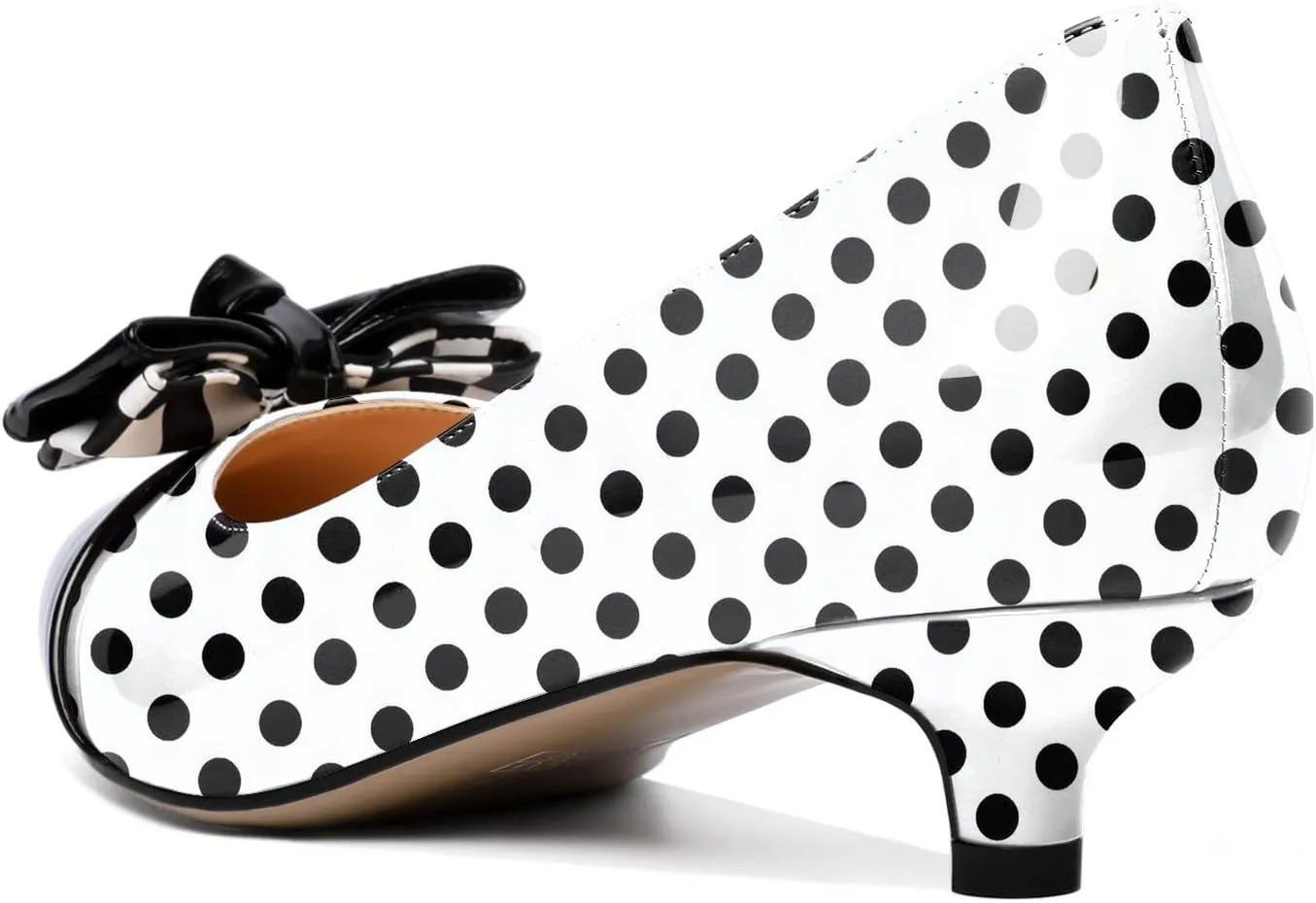 Soireelady Kitten Heels for Women Pointed Toe Low Heel Pumps Slip on Bow Heels 1.5 Inches Two Toned Evening Bride Wedding Party Dress Shoes