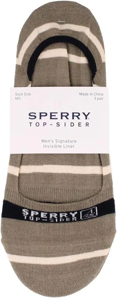Sperry Men's Signature Invisible Boat Shoe Liner Socks-3 Pair Pack-No Show Combed Cotton Comfort