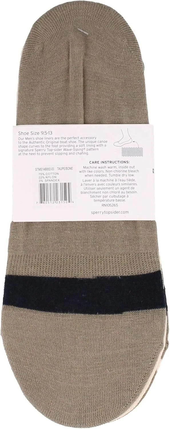 Sperry Men's Signature Invisible Boat Shoe Liner Socks-3 Pair Pack-No Show Combed Cotton Comfort