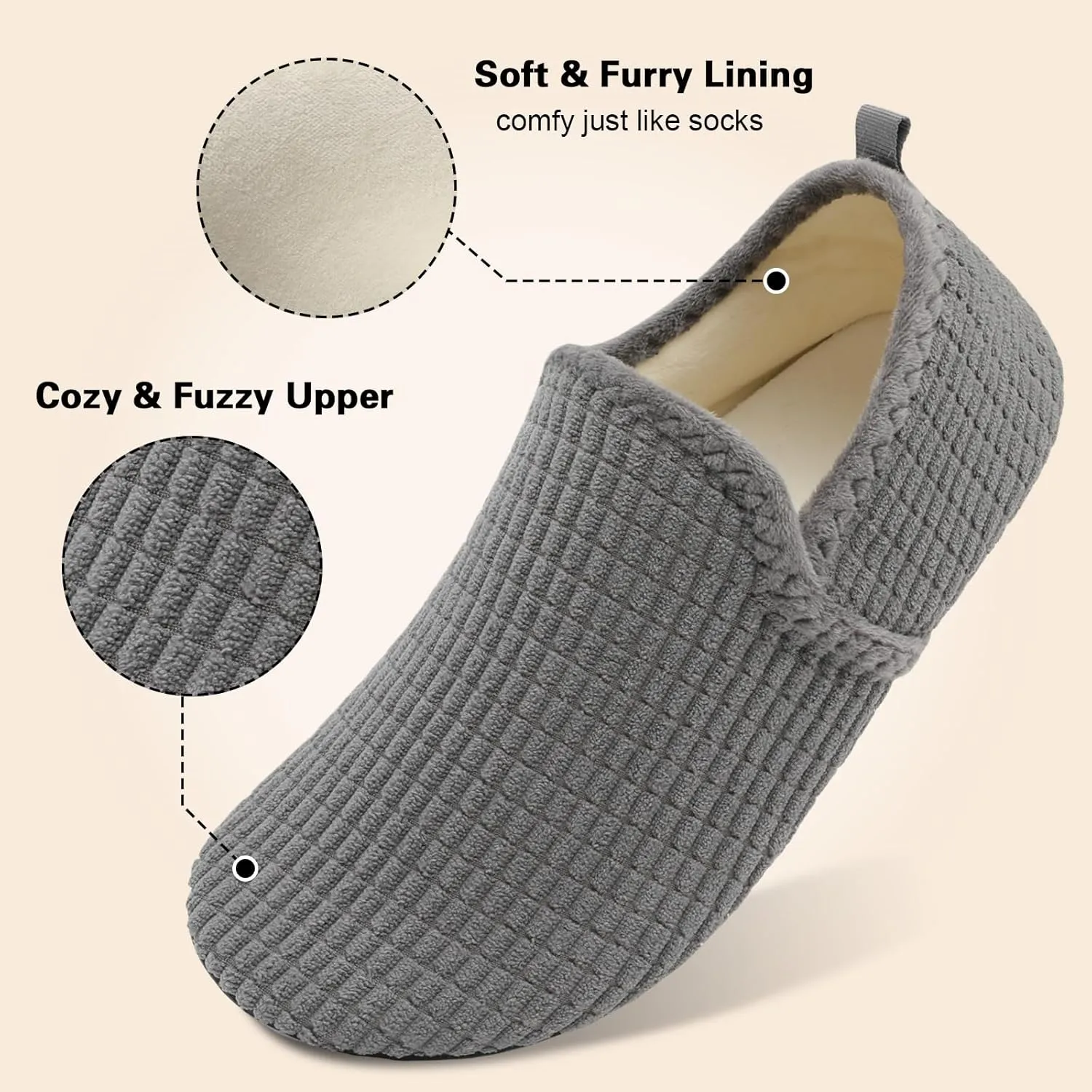 Spesoul Slippers for Women Men Furry Indoor House Shoes Soft Rubber Sole Slipper Socks Slip On House Slippers for Bedroom Home Office Travel Yoga
