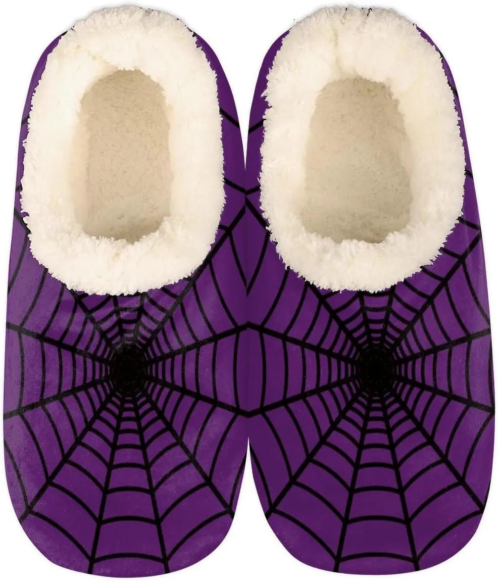Spider Web Home Slippers Women Men, Fluffy Slippers, Warm Fleece Lined Shoes Cozy Plush Non-Slip House Slippers for Indoor and Outdoor,M