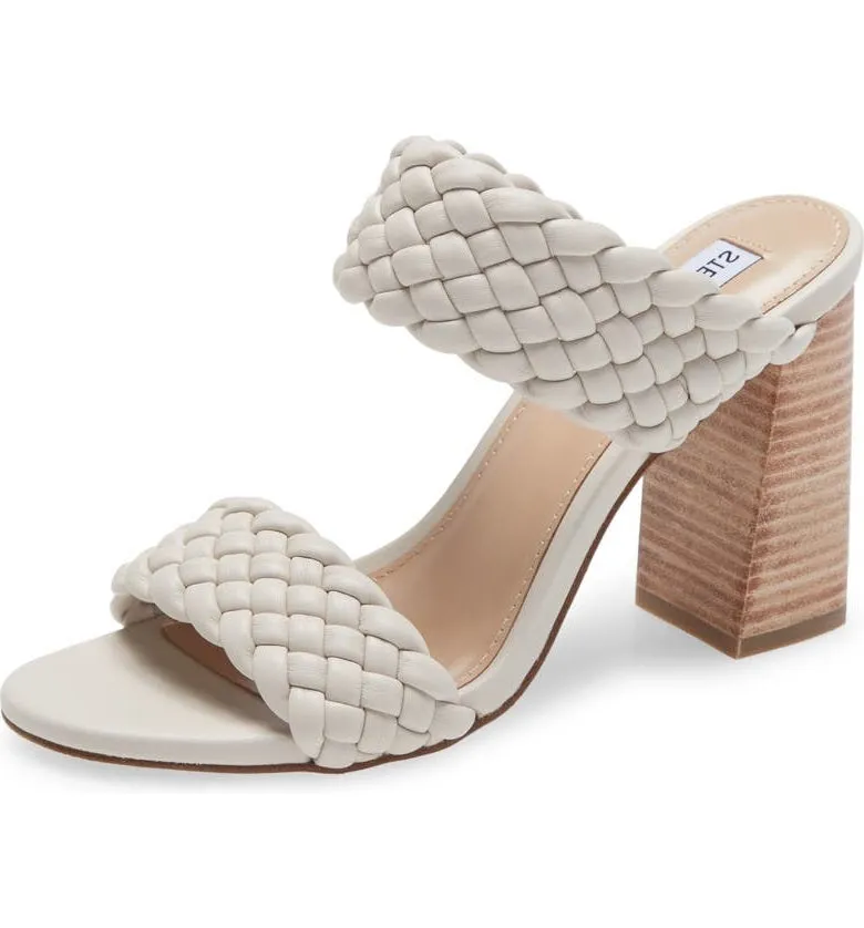 Stacked Steve Slide Privacy-focused Sleek and smooth Woven Tielo Sandal Heeled Straps Madden Texture Bone Fashion