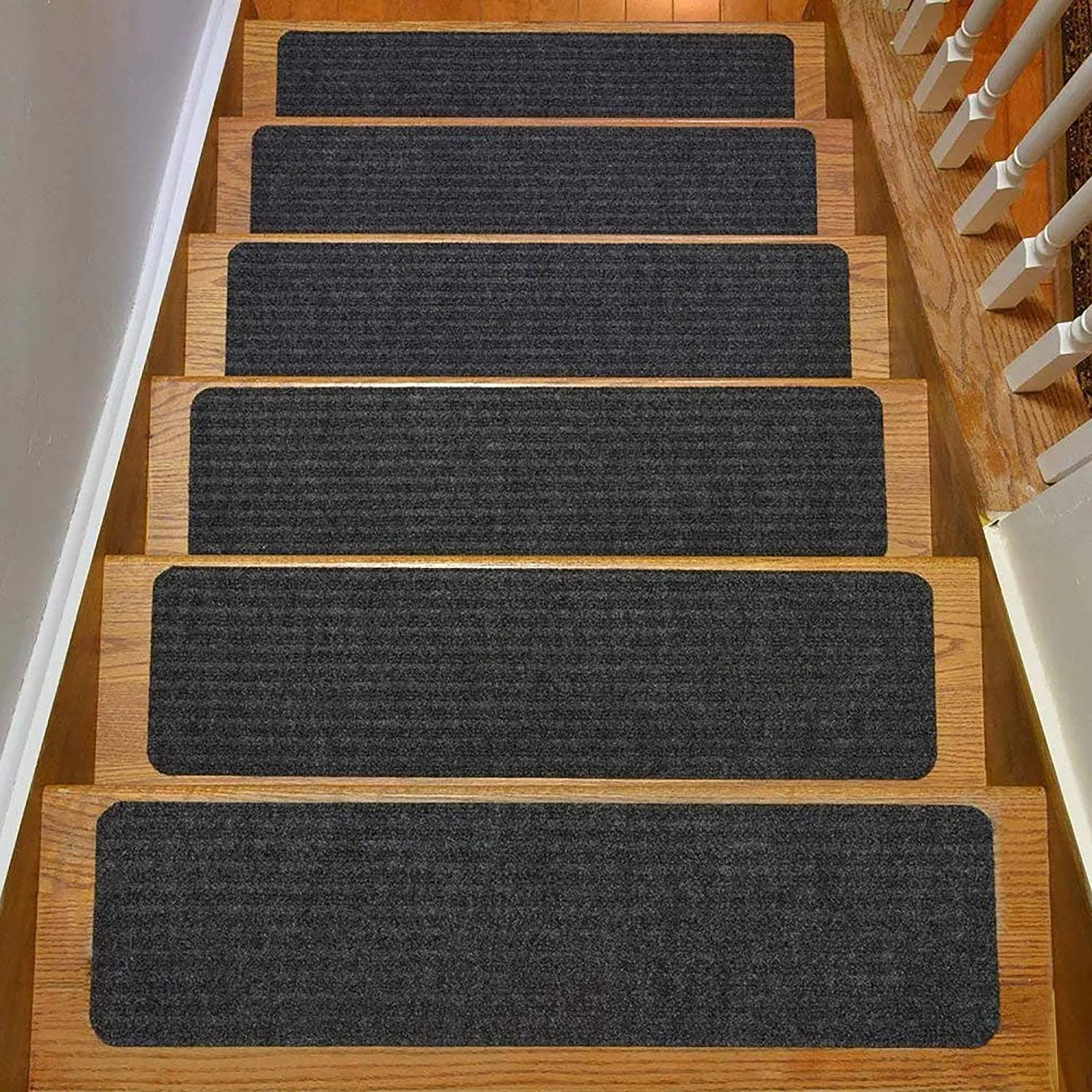 Stair Treads Collection Indoor Skid Slip Resistant Carpet Stair Tread Treads (Dark Grey, Set of 7 (8 in x 30 in))