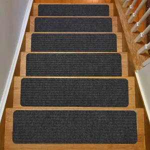 Stair Treads Collection Indoor Skid Slip Resistant Carpet Stair Tread Treads (Dark Grey, Set of 7 (8 in x 30 in))