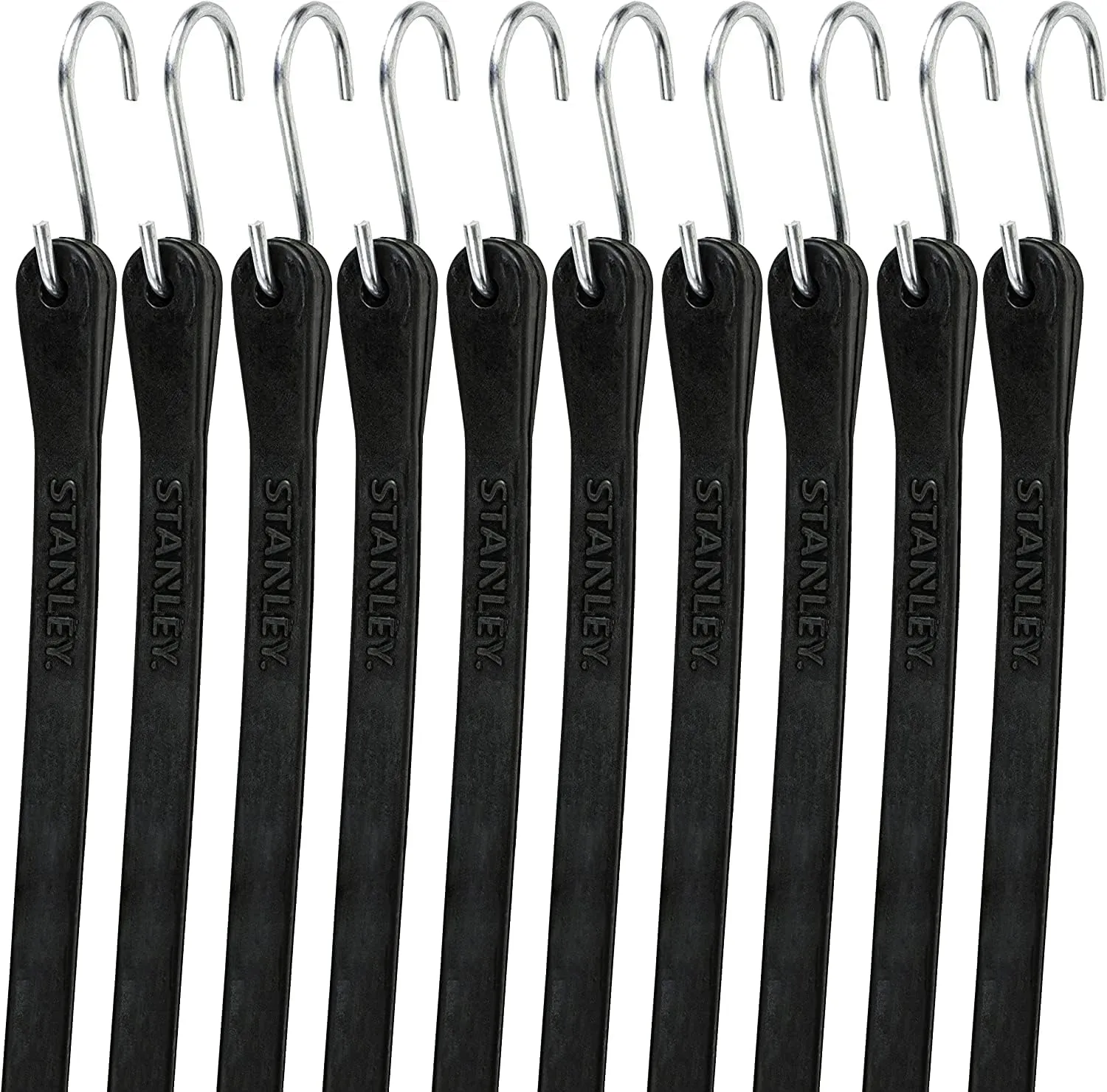 STANLEY S300441 Black 41" All-Weather Rubber Bungee Cords with S-Hooks for Securing Tarps, Flatbed Hauler and Boat Covers, Storage, and Cargo, 10 Pack