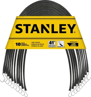 STANLEY S300441 Black 41" All-Weather Rubber Bungee Cords with S-Hooks for Securing Tarps, Flatbed Hauler and Boat Covers, Storage, and Cargo, 10 Pack