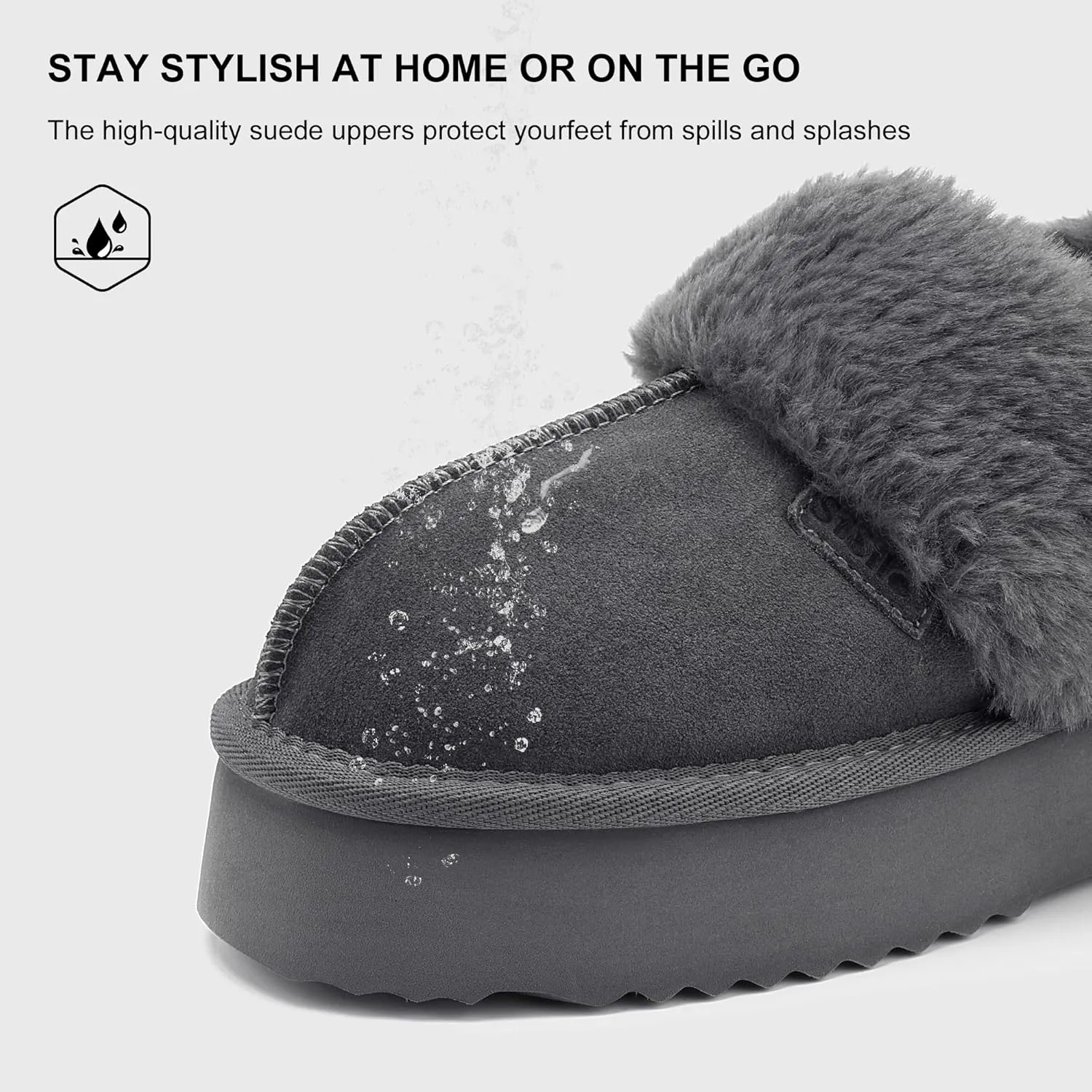 Stelle Plush Platform for Women Comfy Slippers Fleece Lining Removable Backstrap Fluffy Cozy Shoes Indoor Outdoor