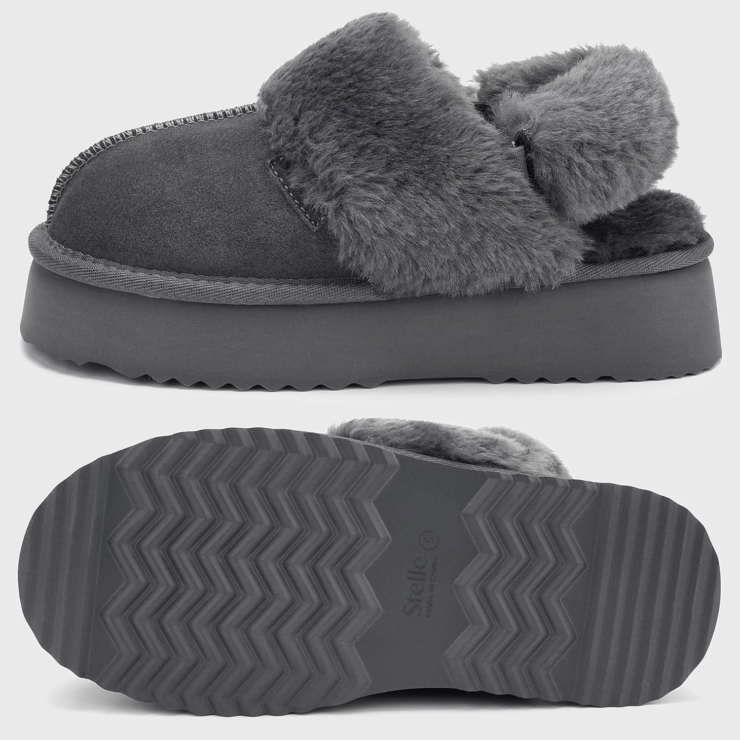 Stelle Plush Platform for Women Comfy Slippers Fleece Lining Removable Backstrap Fluffy Cozy Shoes Indoor Outdoor