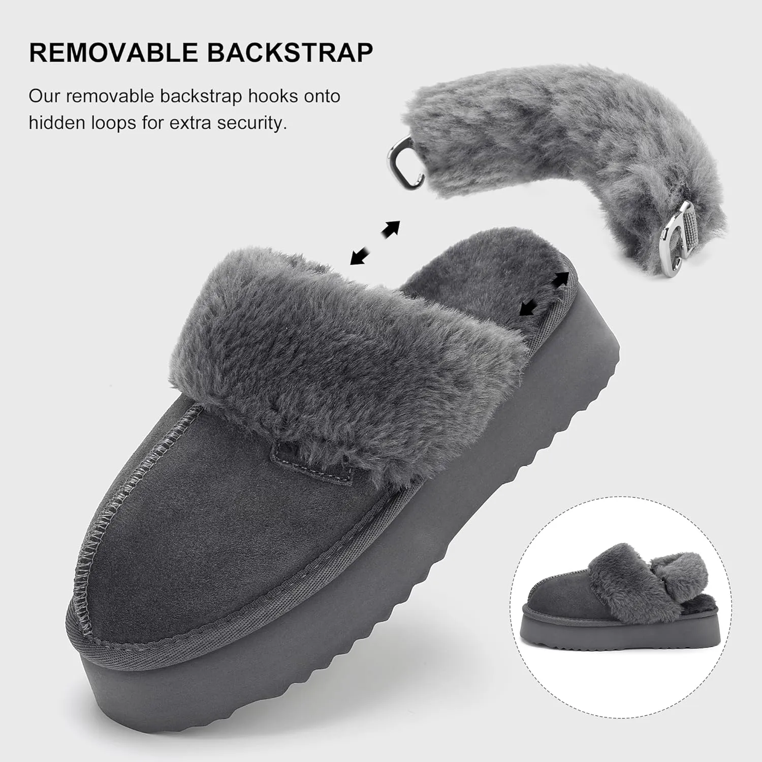 Stelle Plush Platform for Women Comfy Slippers Fleece Lining Removable Backstrap Fluffy Cozy Shoes Indoor Outdoor