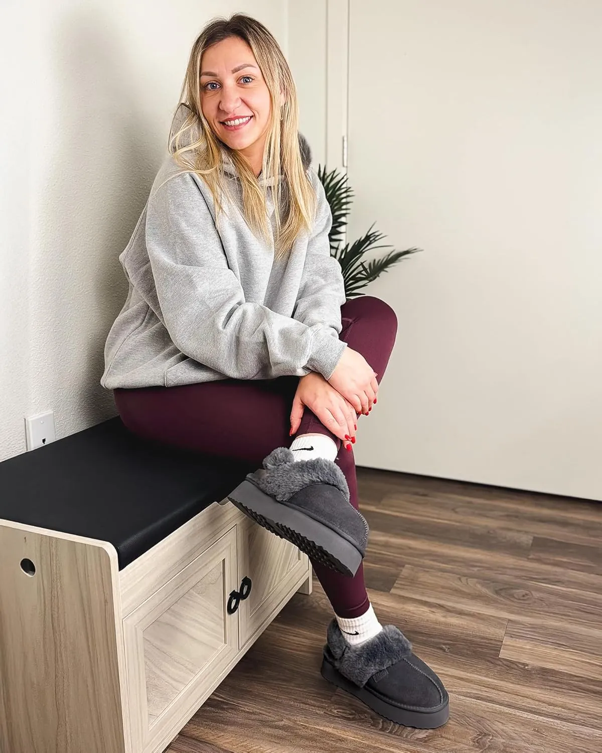 Stelle Plush Platform for Women Comfy Slippers Fleece Lining Removable Backstrap Fluffy Cozy Shoes Indoor Outdoor