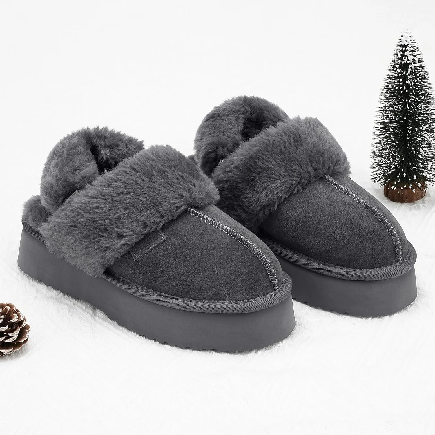 Stelle Plush Platform for Women Comfy Slippers Fleece Lining Removable Backstrap Fluffy Cozy Shoes Indoor Outdoor