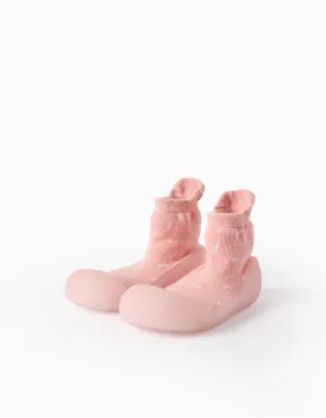 Steppies for Baby Girls 'Floral' Sock-Slipper, Pink