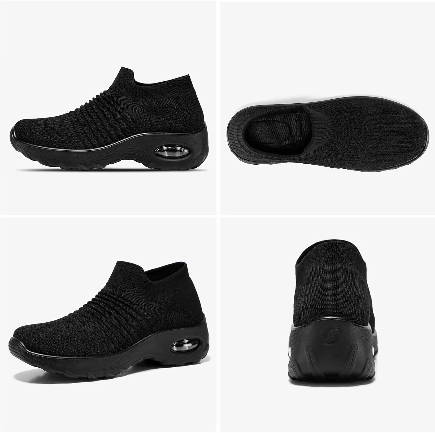 STQ Walking Shoes Women Breathable Slip on Tennis Shoes Black Sneakers with Arch Support