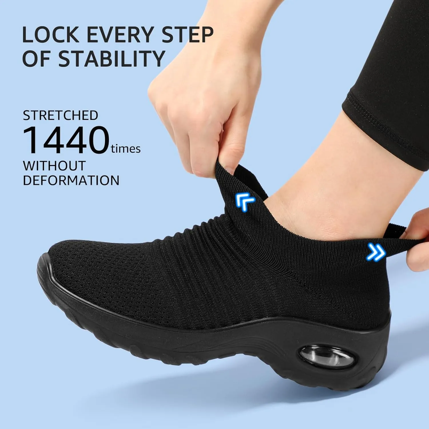 STQ Walking Shoes Women Breathable Slip on Tennis Shoes Black Sneakers with Arch Support