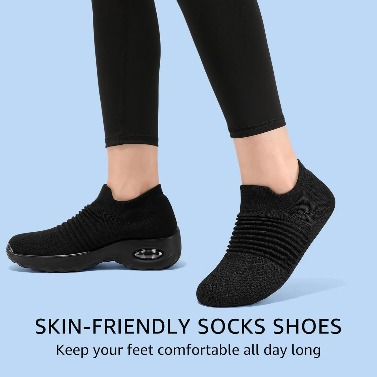 STQ Walking Shoes Women Breathable Slip on Tennis Shoes Black Sneakers with Arch Support