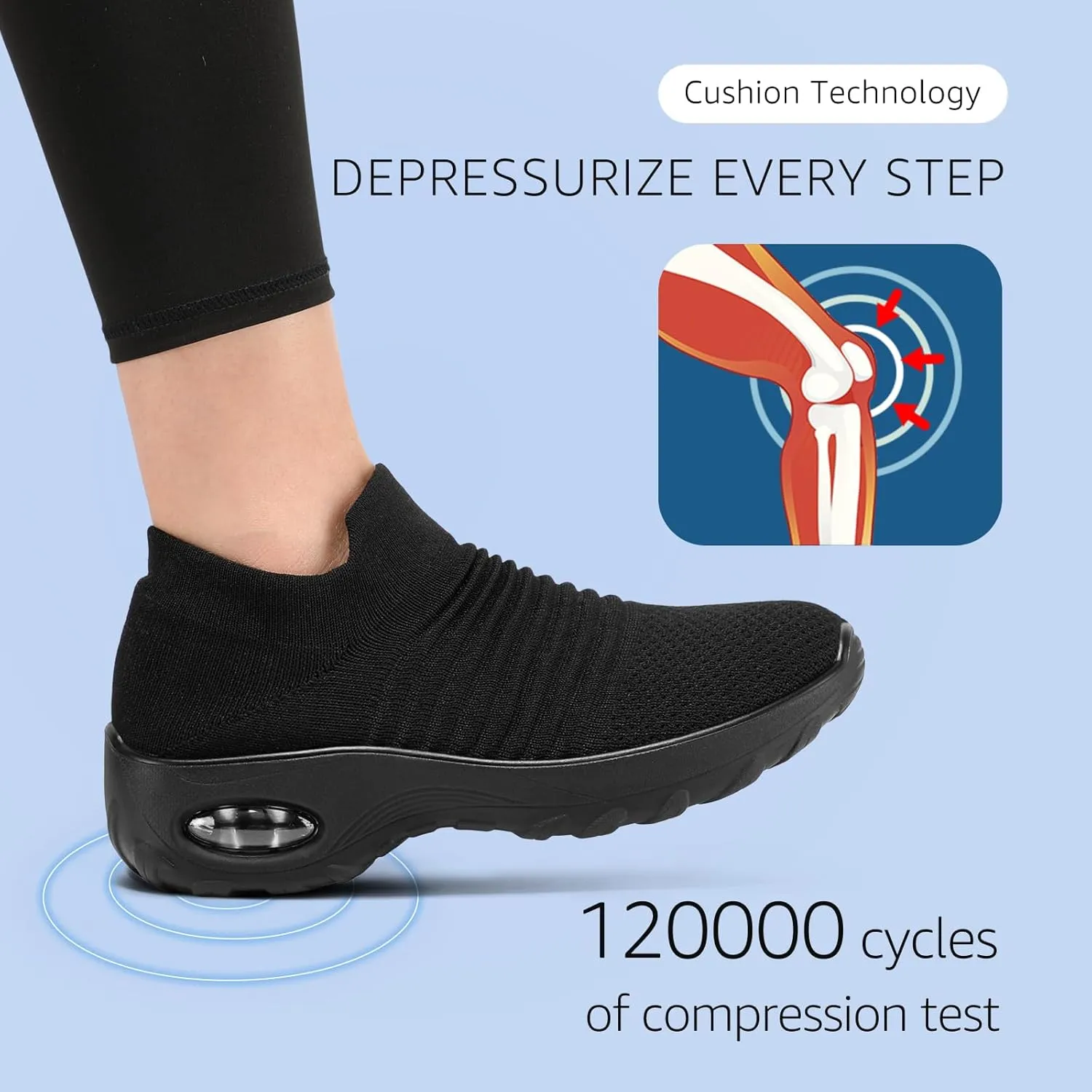 STQ Walking Shoes Women Breathable Slip on Tennis Shoes Black Sneakers with Arch Support