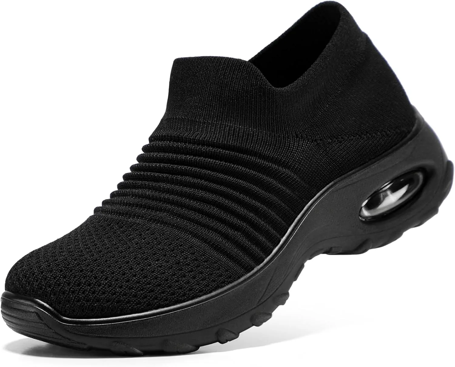 STQ Walking Shoes Women Breathable Slip on Tennis Shoes Black Sneakers with Arch Support